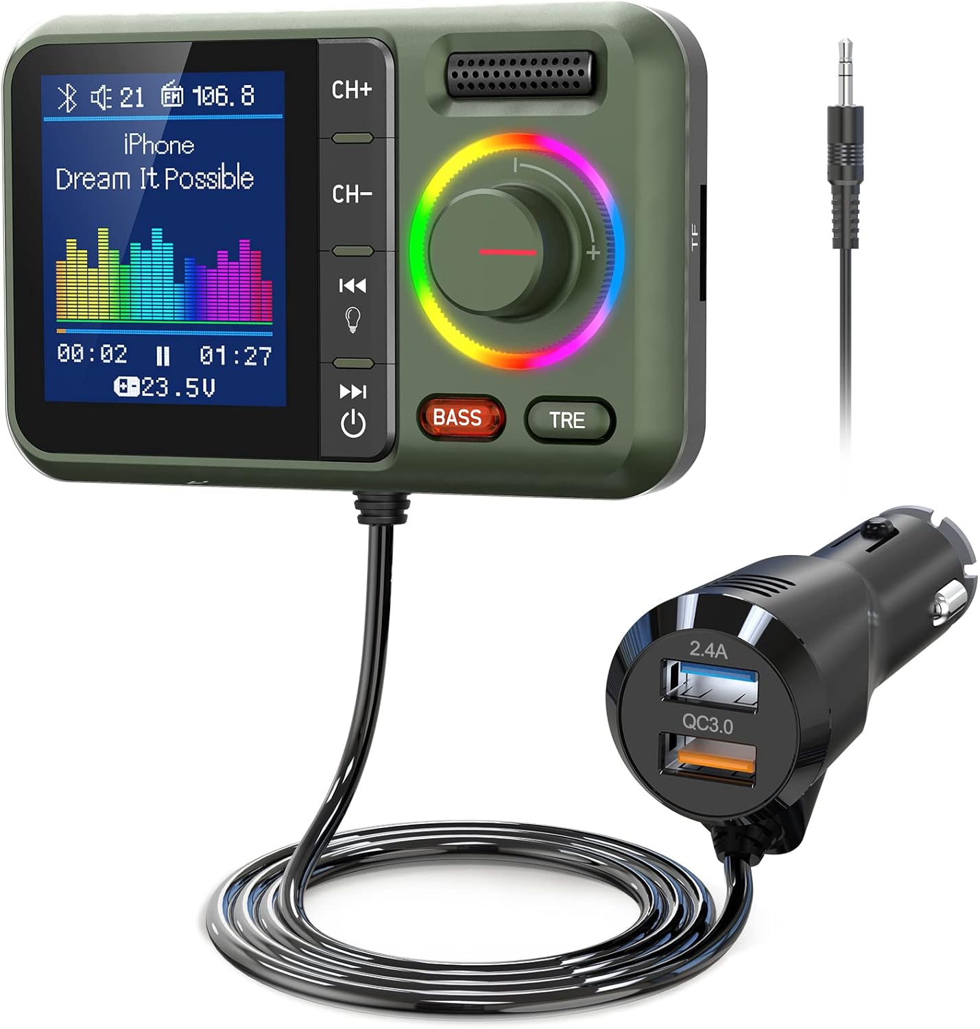 Bluetooth FM Transmitter for Car, Wireless Car Bluetooth V5.0 Adapter