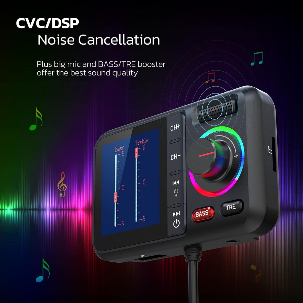 Bluetooth FM Transmitter for Car, Wireless Car Bluetooth V5.0 Adapter