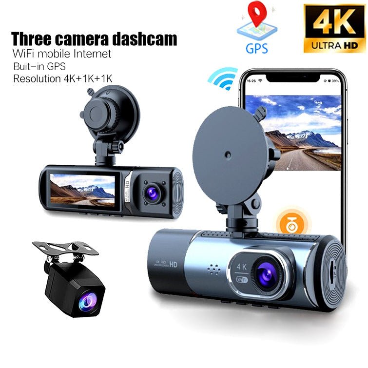 New Three-Record Three-Screen Display 4K Ultra-Clear 3.16-Inch High-Definition Screen Wifi Connected To Gps Driving Recorder